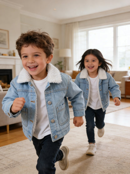Veste en jean doublée pour garçon, chaude et confortable pour l'hiver, veste en jean doublée bleu clair, décontractée et tendance, nouvelle arrivée