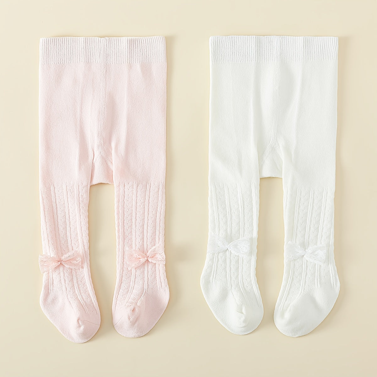 1 leggings pour bébé fille en dentelle de couleur unie avec nœud, idéal pour les anniversaires, les fêtes et le quotidien