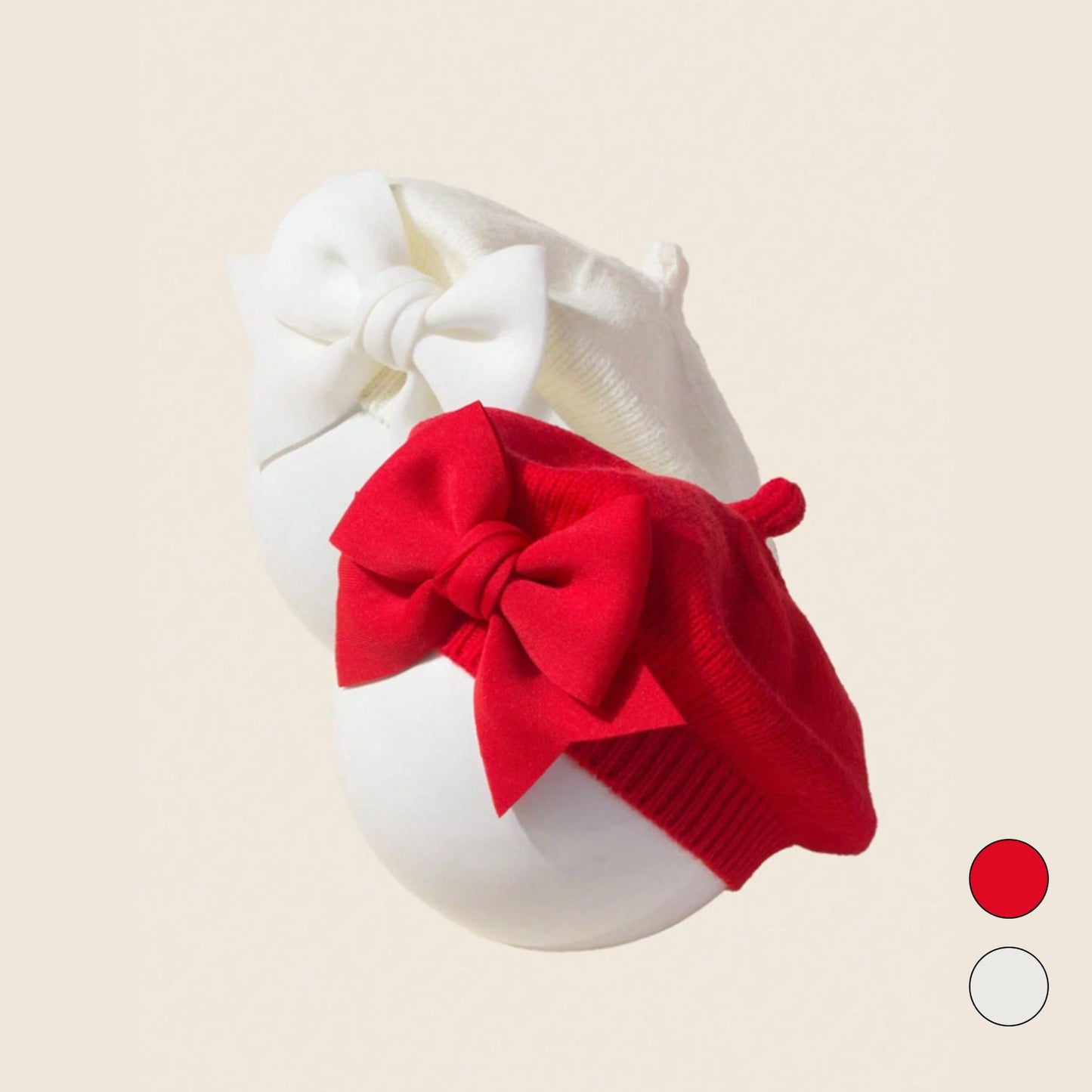2 pièces Béret Bébé avec Nœud Bonnet Tricoté - Choix Idéal pour Nouveau-né - Cadeau Chapeau de Peintre