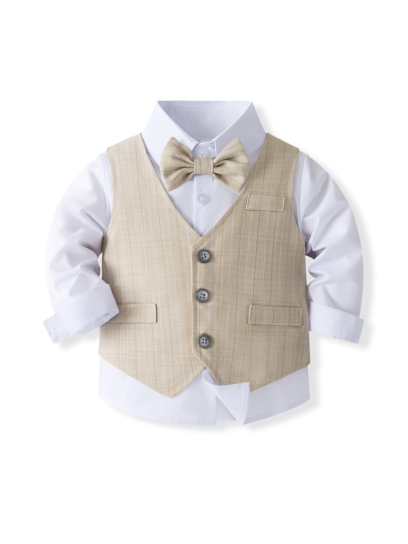 Tenue de Gentleman pour Fête d'Anniversaire Bébé. Vêtements pour Enfants. Costume de Banquet de Mariage Tendance pour Enfants. Chemise et Gilet et Pantalon et Nœud Papillon Ensemble Tendance pour Garçons. Costume de Photographie Formelle pour Bébés. Vêtem