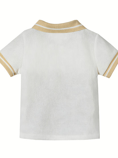 T-shirt polo bébé garçon tendance décontracté, polyvalent, col gaufré classique boutonné, semi-ouvert