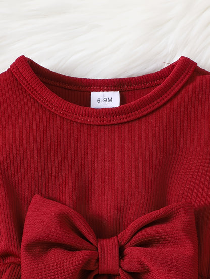 Ensemble élégant et mignon pour bébés et petites filles, comprenant un haut à manches longues et un pantalon long de couleur unie, style fin pour le printemps et l'automne, idéal pour l'extérieur.