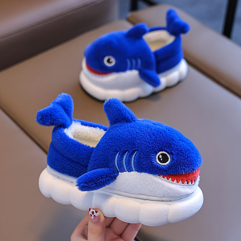 1 Paire de Chaussons en Peluche Requin Cartoon Mignons pour Garçons et Filles, Chaussures d'Intérieur Confortables, Pantoufles Antidérapantes d'Intérieur, Saison Automne Hiver