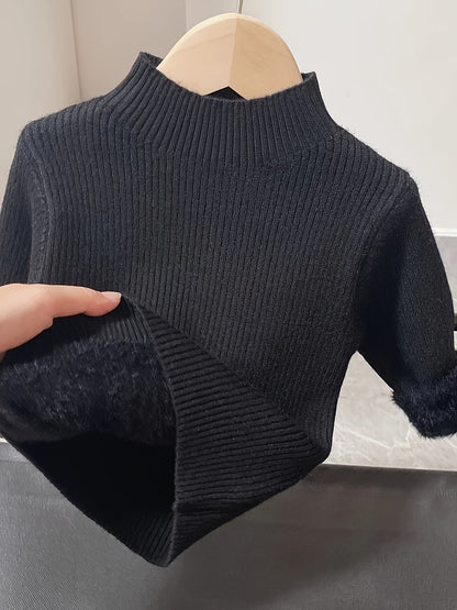 Pull Tricoté, Pull de Base pour Bébé, Plus en Velours et Épaissi, Vêtement Thermique Tricoté, Col Tricoté, Haut à Col Rond