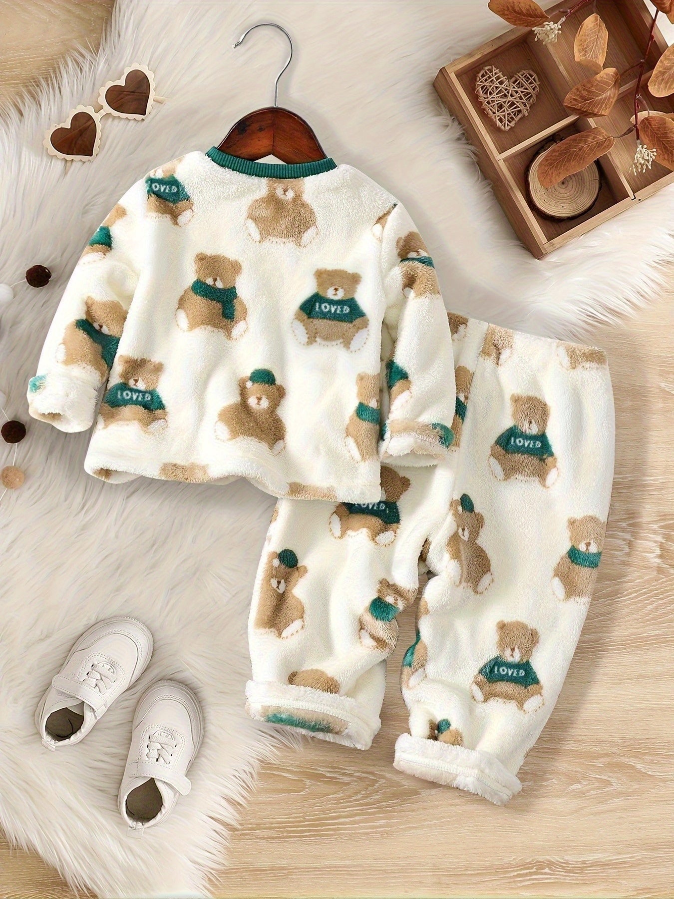 Ensemble 2 pièces : Haut sweatshirt douillet à motif ours pour bébé garçon et tout-petit + Pantalon chaud à taille élastique, Tenue automne/hiver, Pull décontracté sportif pour bébé garçon avec pantalon long chaud, Vêtements d'hiver, Vêtements pour enfant