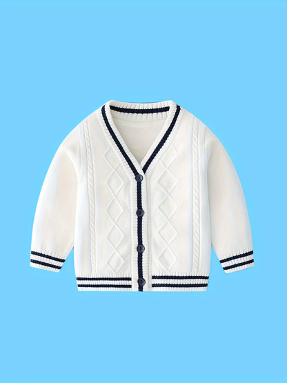 Pull en Tricot pour Enfants Garçons Col en V Cardigan Style Automne Hiver Filles Pull Preppy Haut Bébé Vêtements pour Enfants