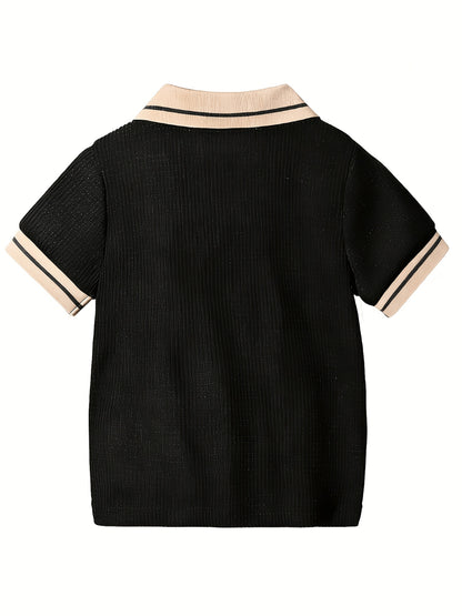 T-shirt polo bébé garçon tendance décontracté, polyvalent, col gaufré classique boutonné, semi-ouvert