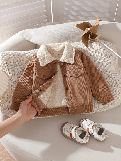 Veste à revers pour garçon avec fausse poche, vêtement d'extérieur pour garçon, convient pour les saisons d'automne et d'hiver, idéale pour les sports et jeux en plein air, veste pour garçon, tenue de rentrée scolaire, saison de la rentrée scolaire, cadea