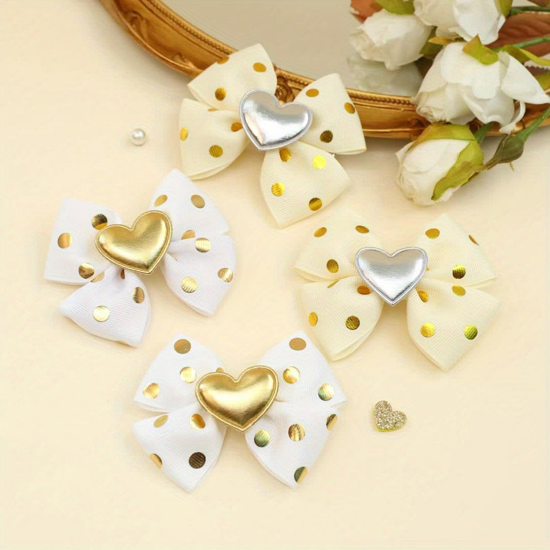 2pcs Pinces à Cheveux Décoratives Cœur Doré avec Nœud et Paillettes, Barrettes Y2K, Accessoires de Cheveux Mignons pour la Saint-Valentin et les Déguisements