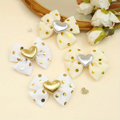 2pcs Pinces à Cheveux Décoratives Cœur Doré avec Nœud et Paillettes, Barrettes Y2K, Accessoires de Cheveux Mignons pour la Saint-Valentin et les Déguisements
