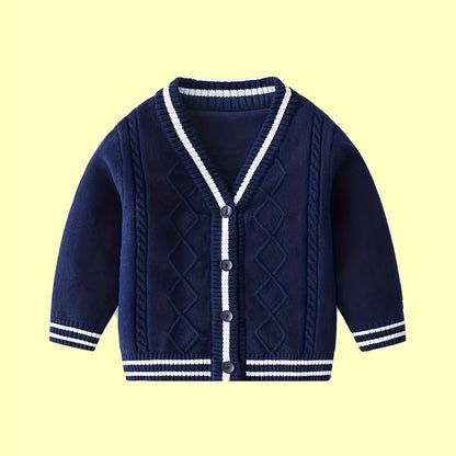 Pull en Tricot pour Enfants Garçons Col en V Cardigan Style Automne Hiver Filles Pull Preppy Haut Bébé Vêtements pour Enfants