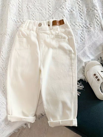 Pantalon décontracté blanc pour petits et moyens (les tailles sont plus grandes, veuillez vous référer au tableau des tailles pour passer une commande) Nouvelle version coréenne printemps-été de pantalons longs à la mode pour garçons et filles, pantalons