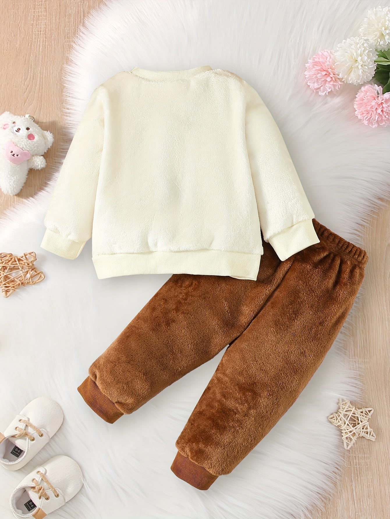 Ensemble deux pièces pour bébé garçon : Haut d'hiver en polaire à col rond et manches longues avec motif dinosaure mignon + Pantalon long décontracté à taille élastique, idéal pour les sorties en extérieur