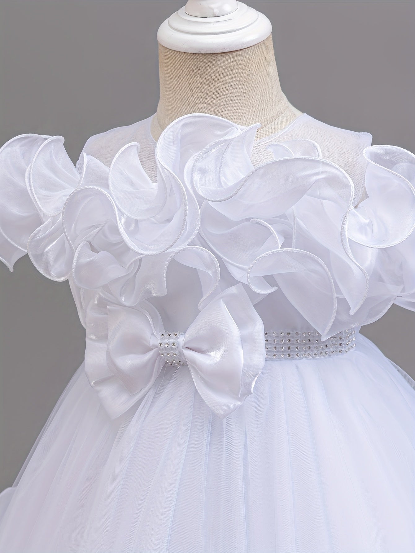 Robe de Princesse Élégante pour Filles avec Corsage à Volants et Jupe Évasée - Tenue Formelle en A-Ligne avec Taille Perlée pour Mariages, Fêtes, Spectacles - Lavage à la Main Uniquement, Vêtements de Scène | Matière Non Extensible, Robes de Princesse pou