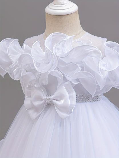 Robe de Princesse Élégante pour Filles avec Corsage à Volants et Jupe Évasée - Tenue Formelle en A-Ligne avec Taille Perlée pour Mariages, Fêtes, Spectacles - Lavage à la Main Uniquement, Vêtements de Scène | Matière Non Extensible, Robes de Princesse pou