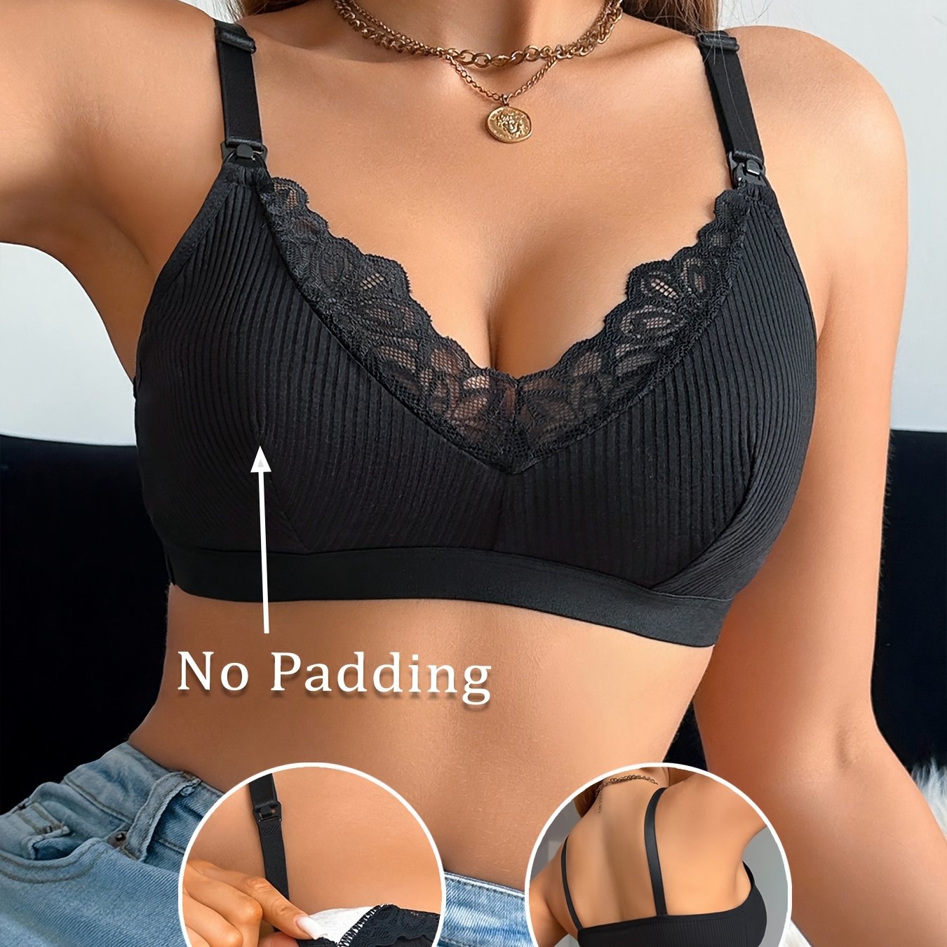 Soutien-gorge d'allaitement sans armatures et bordure en dentelle, confortable, pièce unique