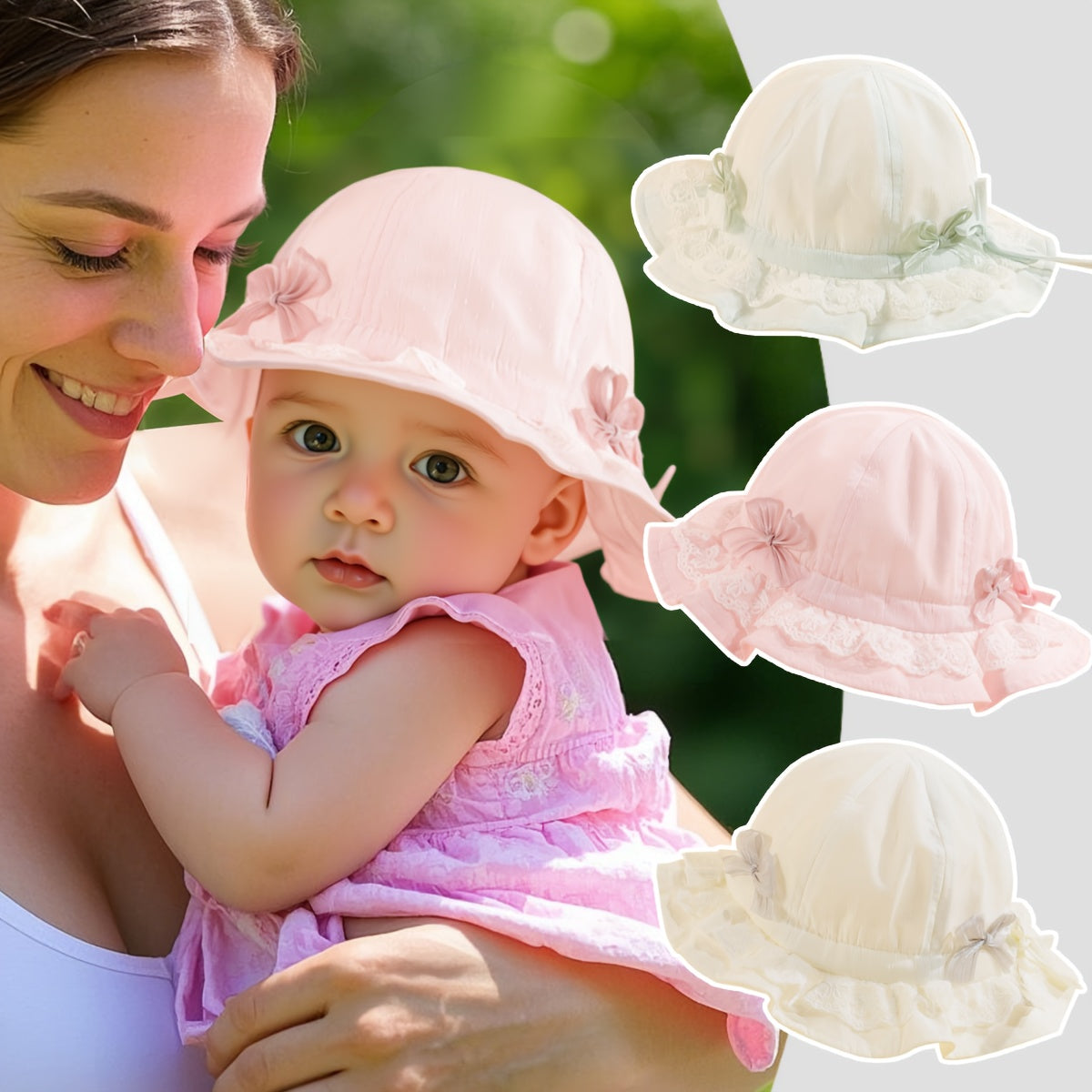 1 chapeau de pêcheur pour bébé, style court, avec nœud et pare-soleil, en dentelle respirante, adapté à toutes les occasions, idéal pour les filles au printemps et en été, pour jouer dehors au quotidien