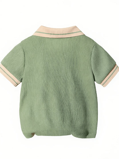 T-shirt polo bébé garçon tendance décontracté, polyvalent, col gaufré classique boutonné, semi-ouvert