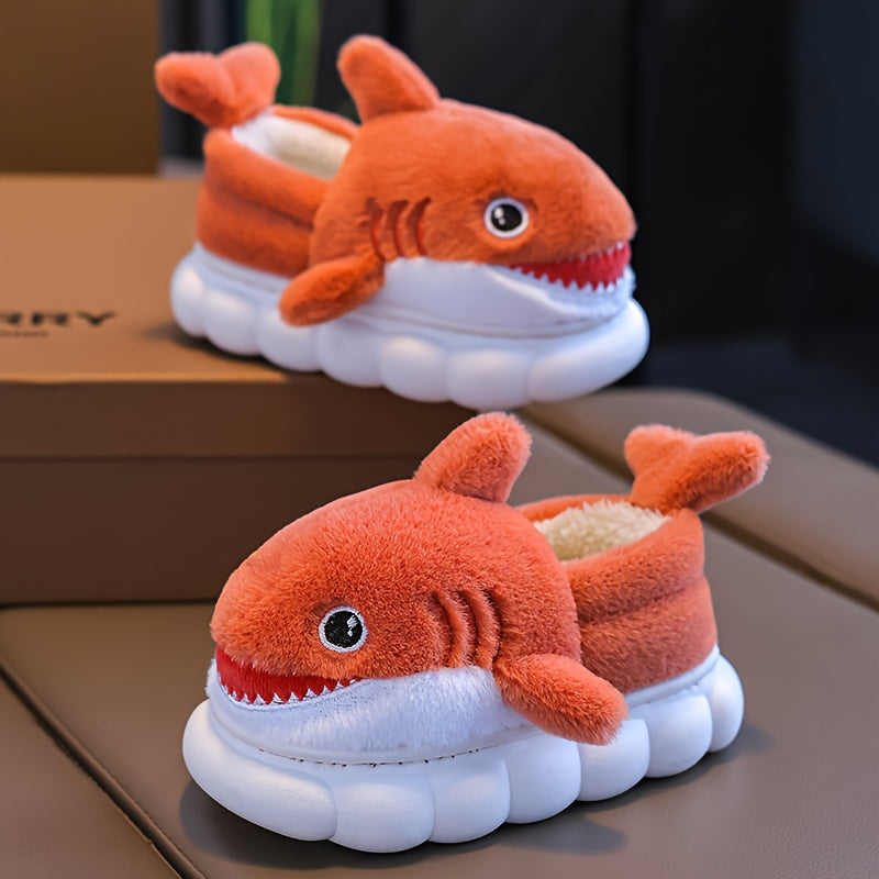 1 Paire de Chaussons en Peluche Requin Cartoon Mignons pour Garçons et Filles, Chaussures d'Intérieur Confortables, Pantoufles Antidérapantes d'Intérieur, Saison Automne Hiver
