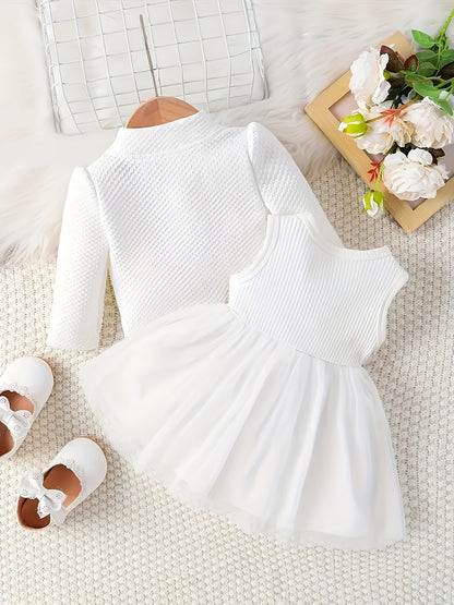 Ensemble décontracté pour fille comprenant une robe à fleurs brodée, une veste et une jupe, idéal pour l'extérieur