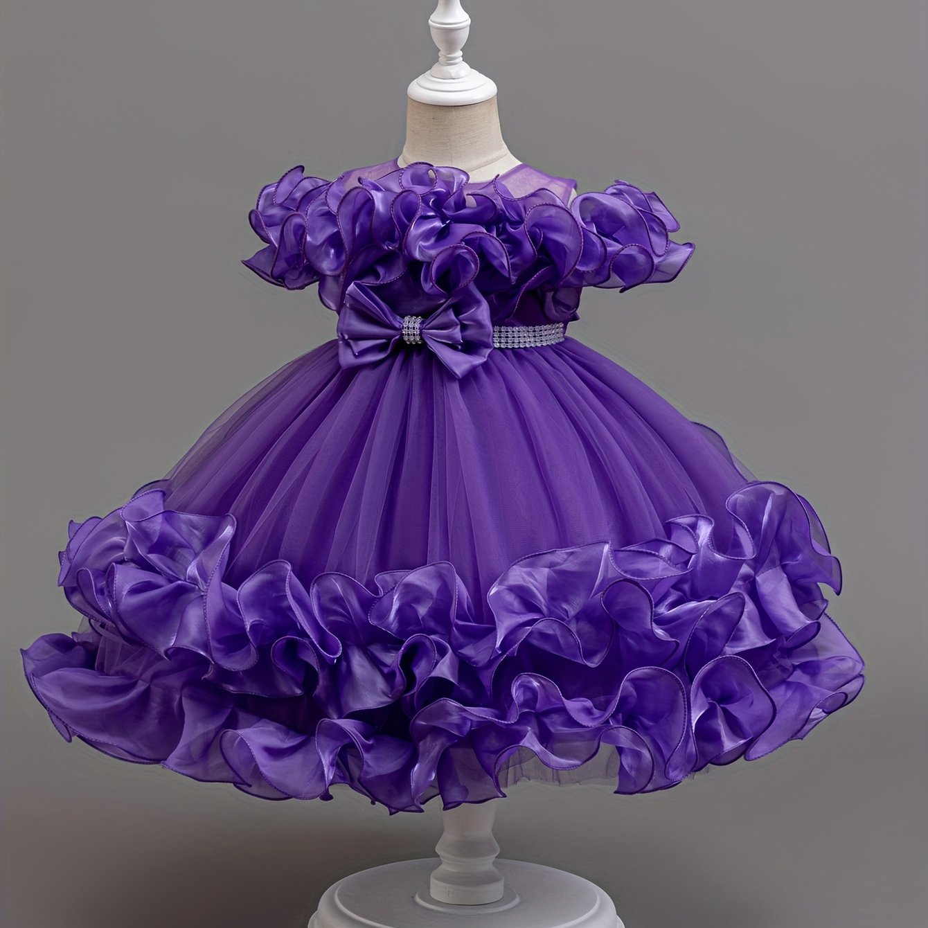 Robe de Princesse Élégante pour Filles avec Corsage à Volants et Jupe Évasée - Tenue Formelle en A-Ligne avec Taille Perlée pour Mariages, Fêtes, Spectacles - Lavage à la Main Uniquement, Vêtements de Scène | Matière Non Extensible, Robes de Princesse pou