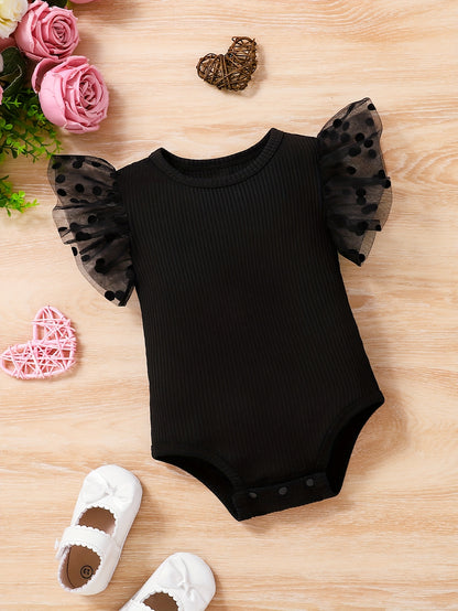 Combinaison Décontractée pour Bébé Fille Été Européen et Américain, Rayures Unies + Manches en Dentelle, Tendance et Confortable, Idéale pour l'Extérieur