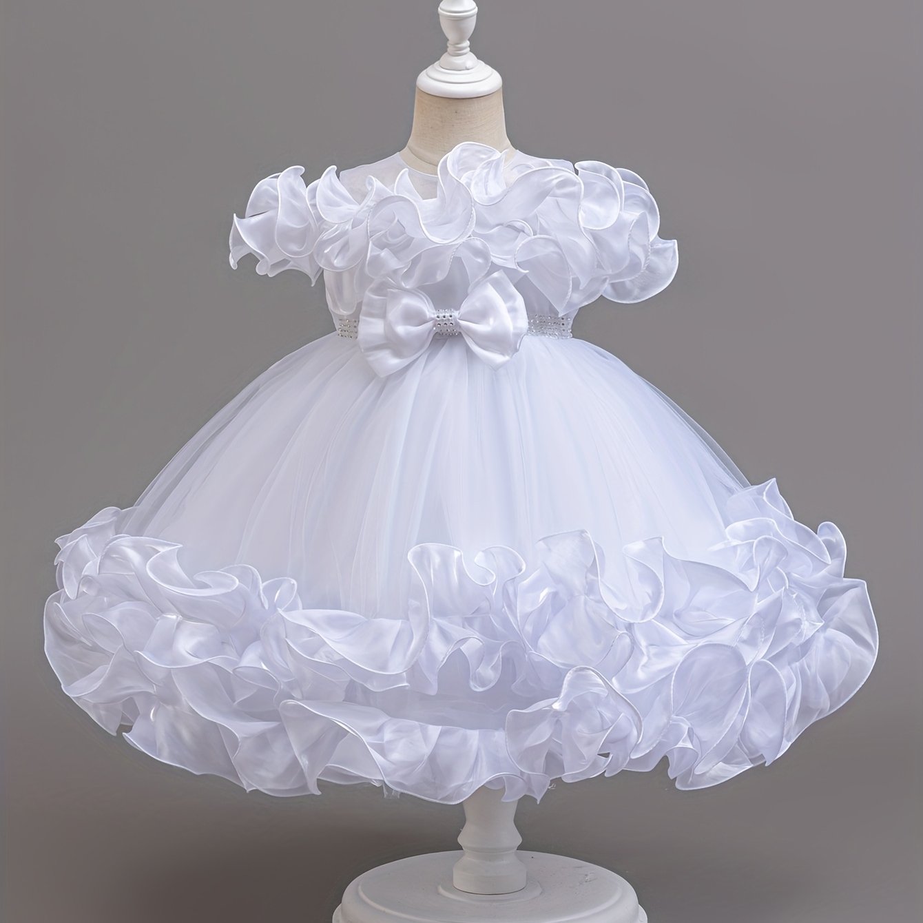 Robe de Princesse Élégante pour Filles avec Corsage à Volants et Jupe Évasée - Tenue Formelle en A-Ligne avec Taille Perlée pour Mariages, Fêtes, Spectacles - Lavage à la Main Uniquement, Vêtements de Scène | Matière Non Extensible, Robes de Princesse pou