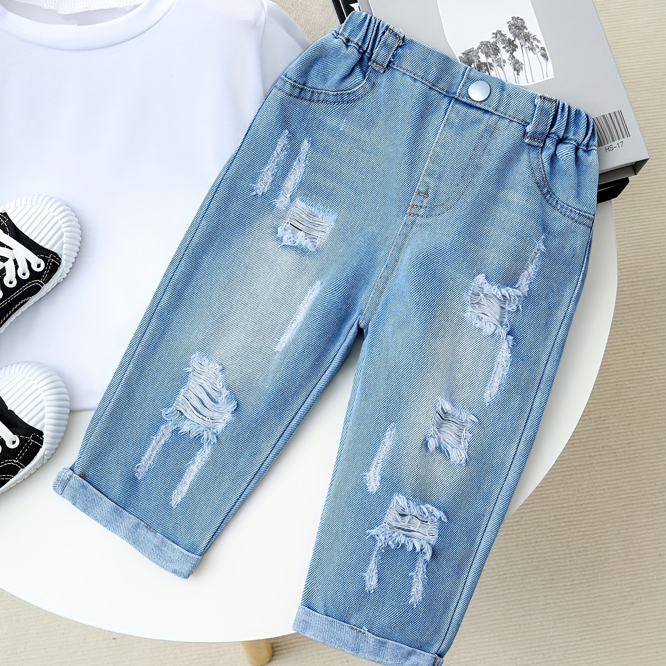 Pantalons Longs en Denim Déchiré pour Filles