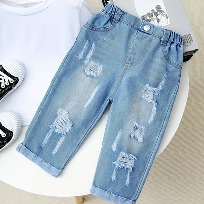 Pantalons Longs en Denim Déchiré pour Filles