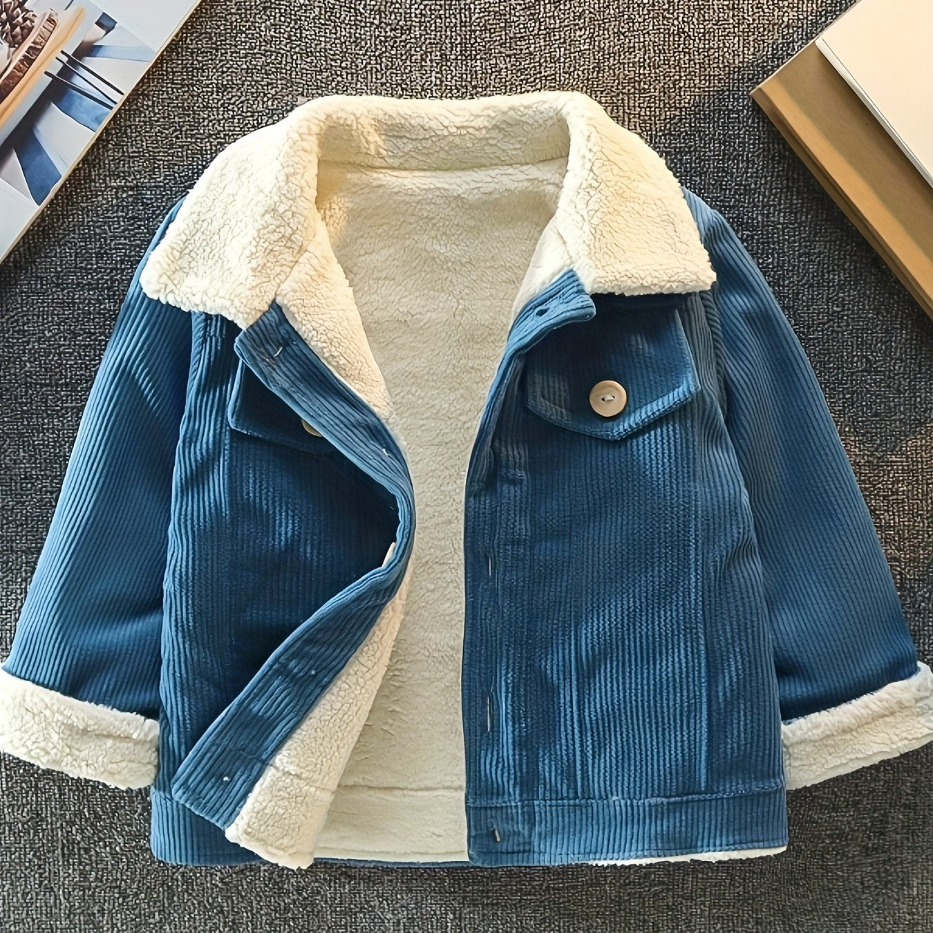Veste d'extérieur épaissie à revers de couleur unie pour garçons et filles, automne/hiver, nouveau style hivernal, haut de vêtement d'extérieur à la mode pour garçon