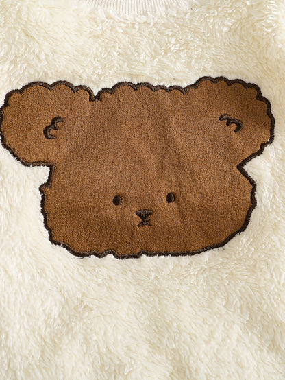 Vêtements unisexe pour bébé, ensemble 2 pièces doux et chaud avec imprimé tête d'ours en peluche, tenue de tous les jours pour la maison et l'extérieur