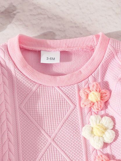 Ensemble élégant pour bébé fille comprenant un sweat-shirt à fleurs tridimensionnelles et un pantalon à manches longues, idéal pour l'extérieur