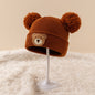 Bonnet d'automne et d'hiver en tricot pour l'extérieur, petit ours à tête ronde et grande tête à double ligne