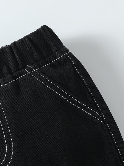 Pantalon en jean pour garçons avec poche double face, coupe droite et ample, effet lavé pour un look décontracté et stylé