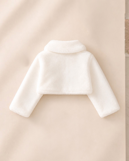 Boléro blanc en fausse fourrure Le Cocon d'Or pour fille avec col à revers et fermeture à bouton unique