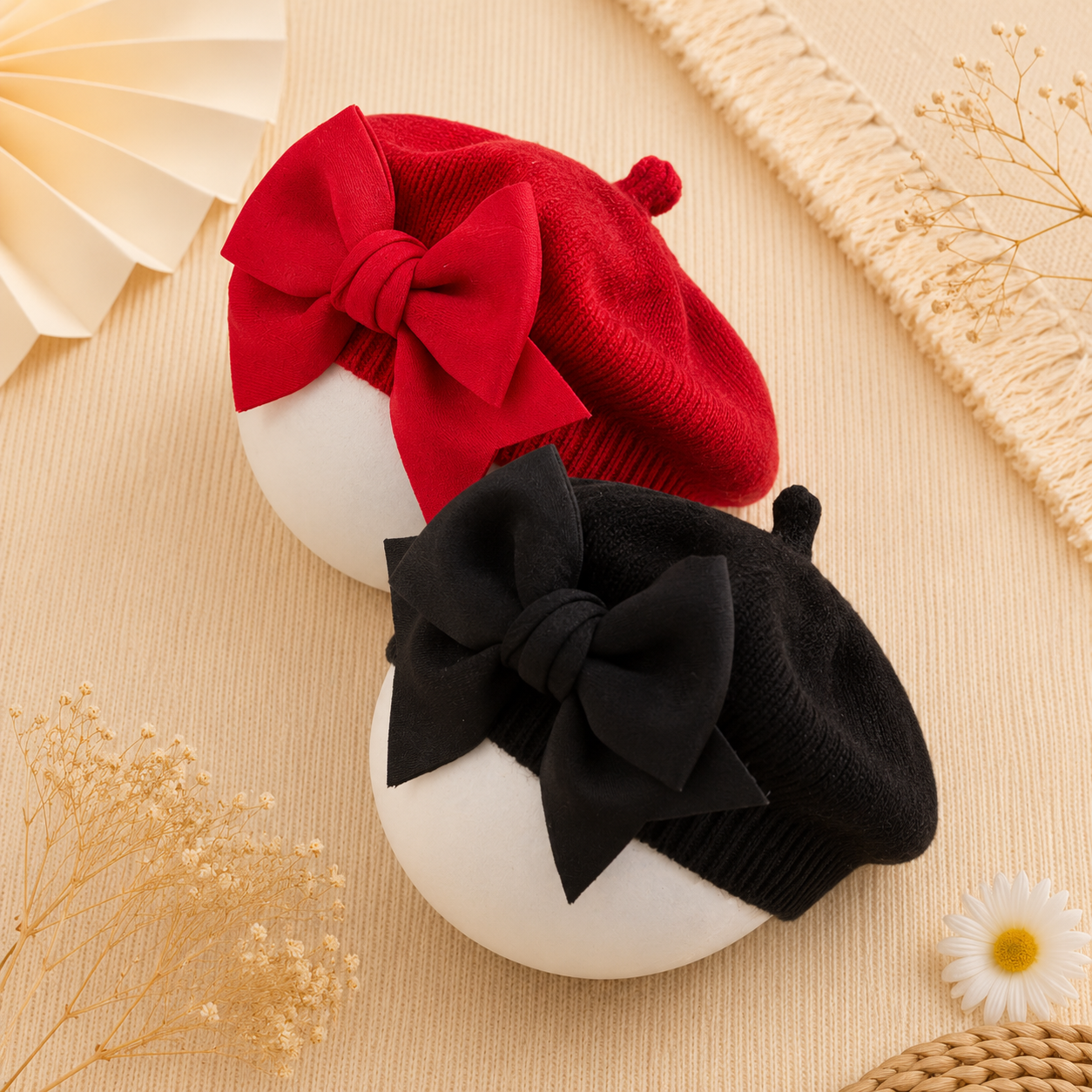 2-Piece Baby Bow Beret