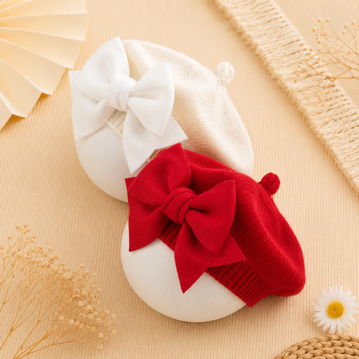 2-Piece Baby Bow Beret