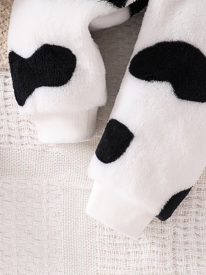 Ensemble Adorable à Imprimé Vache ! Haut Manches Longues à Pois + Pantalon Imprimé Vache, Tenue Décontractée Deux Pièces pour Bébé, Idéal pour l'Extérieur