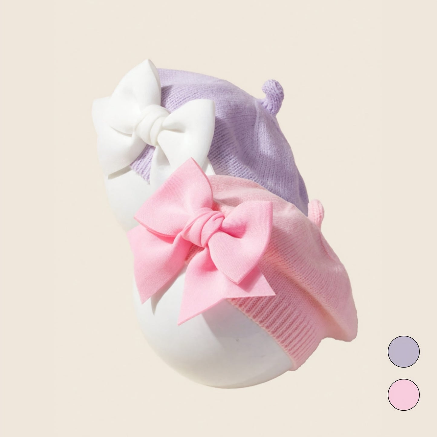 2 pièces Béret Bébé avec Nœud Bonnet Tricoté - Choix Idéal pour Nouveau-né - Cadeau Chapeau de Peintre