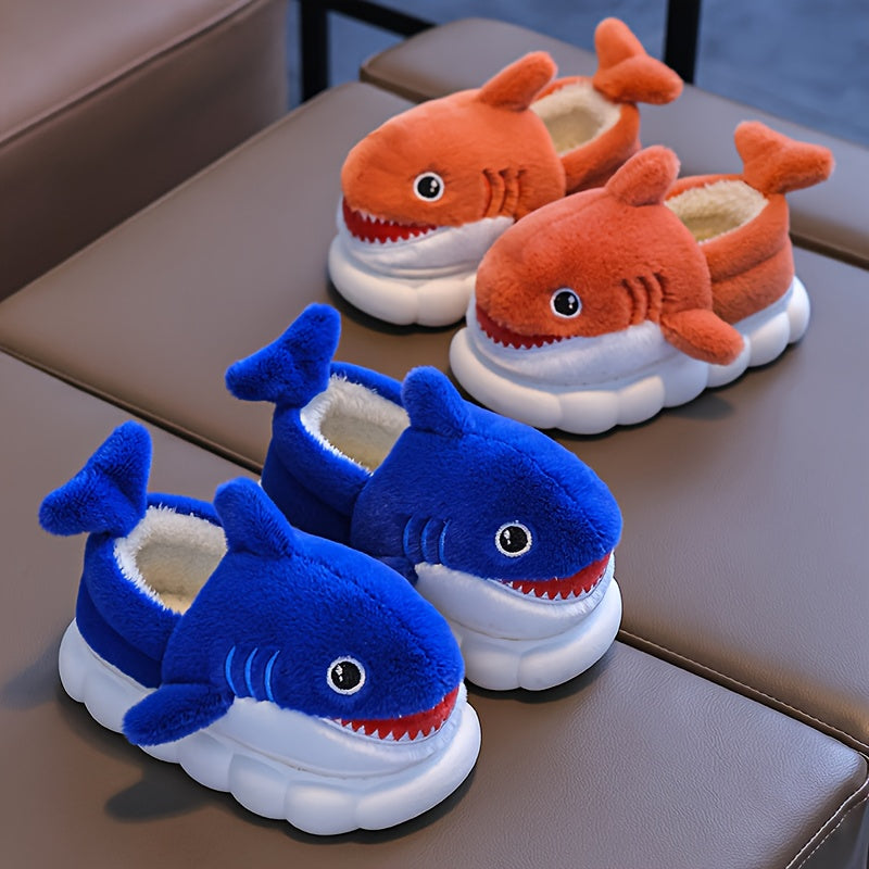 1 Paire de Chaussons en Peluche Requin Cartoon Mignons pour Garçons et Filles, Chaussures d'Intérieur Confortables, Pantoufles Antidérapantes d'Intérieur, Saison Automne Hiver