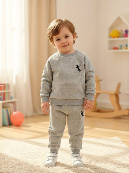 Ensemble deux pièces pour bébé garçon, automne et hiver, mode décontractée et facile, couleur unie, manches longues, pantalon long, motif brodé exquis, pour l'extérieur