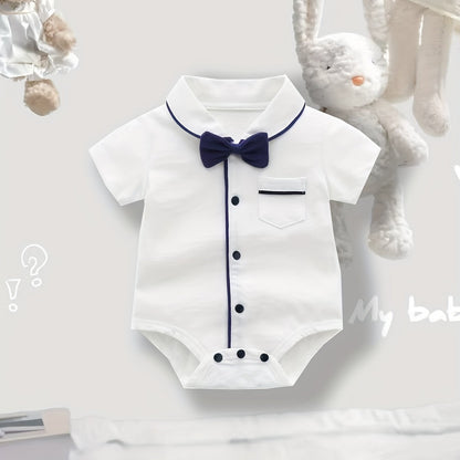 Grenouillère Bébé Garçon Triangle Manches Courtes Nœud Col Carré Décontracté Mignon, pour l'Extérieur