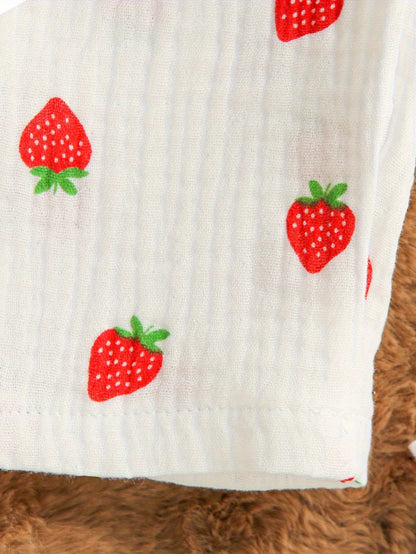 Ensemble 2 pièces pour bébé en crêpe double épaisseur, comprenant un haut à manches longues avec col et imprimé mignon de dessin animé/fruits, et un pantalon long, doux pour la peau et respirant, idéal pour l'extérieur
