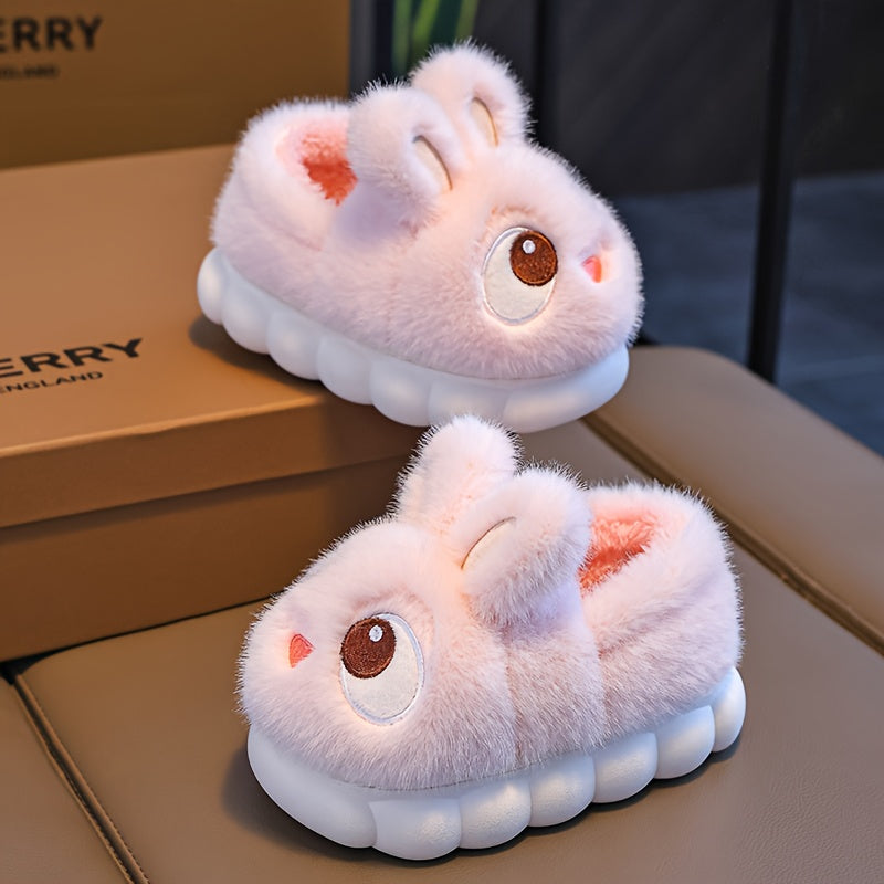 1 Paire de Pantoufles de Lapin en Peluche pour Jeunes - Tissu Souple avec Semelle en PVC Antidérapante, Chaussures d'Intérieur Légères pour Garçons et Filles, Design de Lapin de Dessin Animé Mignon, Chaussures d'Hiver Chaudes pour Tout-Petits et Enfants,