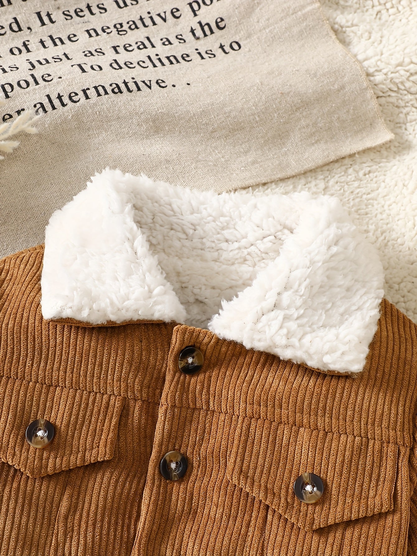 Veste Mignonne en Velours Côtelé Doublé en Peluche à Revers pour Garçon, Automne/Hiver, Pièce Unique de Couleur Unie, Vêtement d'Extérieur Formel, -froid et Chaude, Adaptée à un Usage Extérieur