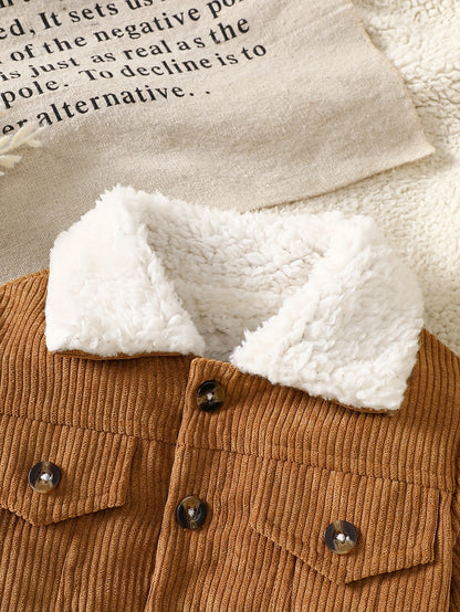 Veste Mignonne en Velours Côtelé Doublé en Peluche à Revers pour Garçon, Automne/Hiver, Pièce Unique de Couleur Unie, Vêtement d'Extérieur Formel, -froid et Chaude, Adaptée à un Usage Extérieur
