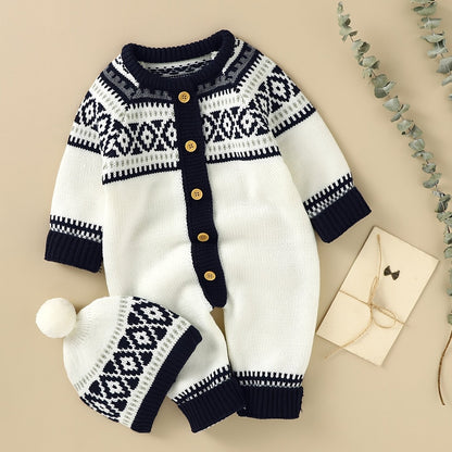 Combinaison-pantalon à manches longues et boutons à motif géométrique pour nouveau-né, adaptée aux bébés garçons et filles, pour une utilisation en intérieur et en extérieur.
