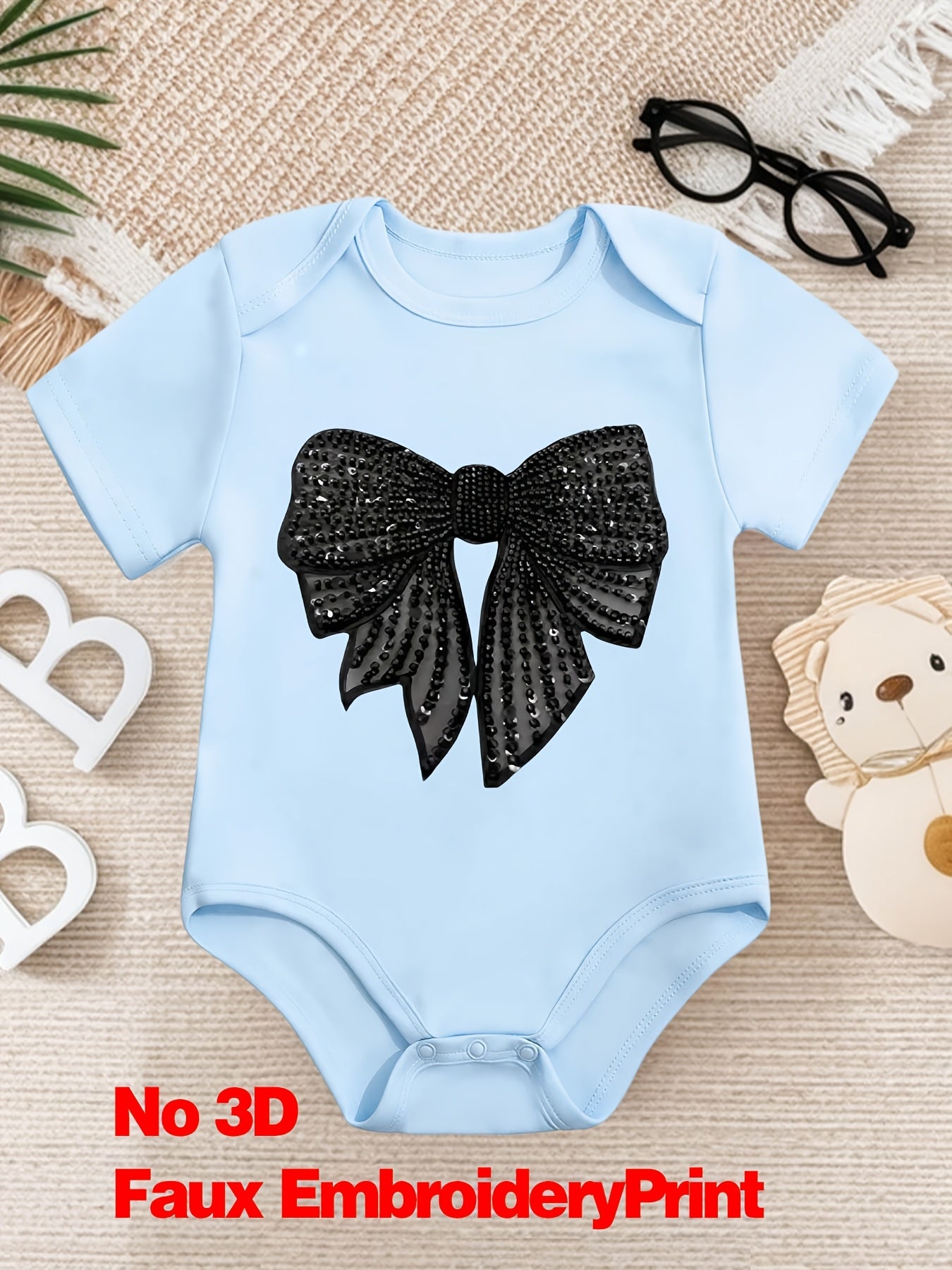 1 pièce Grenouillère bébé "Nœud à paillettes glamour", Barboteuse en coton, Combinaison bébé douillette, Coton respirant, Fermeture à boutons-pression, Vêtement essentiel pour nouveaux parents, Idéal comme cadeau d'anniversaire en plein air, Parfait pour