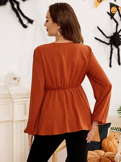 Chemise de Maternité Col V Manches Longues Boutonnée Coupe Ample Couleur Unie Lavable en Machine Haut Confort Décontracté pour Femme Printemps/Automne