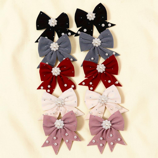 Lot de 10 barrettes à cheveux nœuds Le Cocon d'Or en tissu avec perles décoratives dans des tons variés
